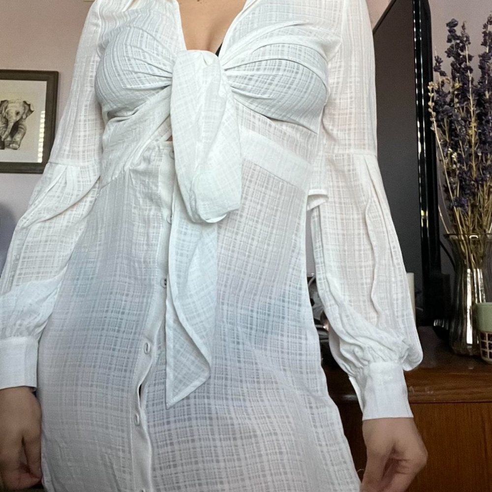 Jluxlabel Tie Front Sheer Plaid Dress NWT